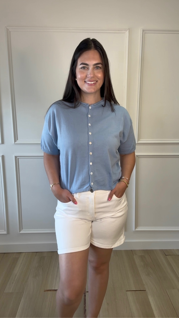 Light Blue Knit Cardigan Short Sleeve