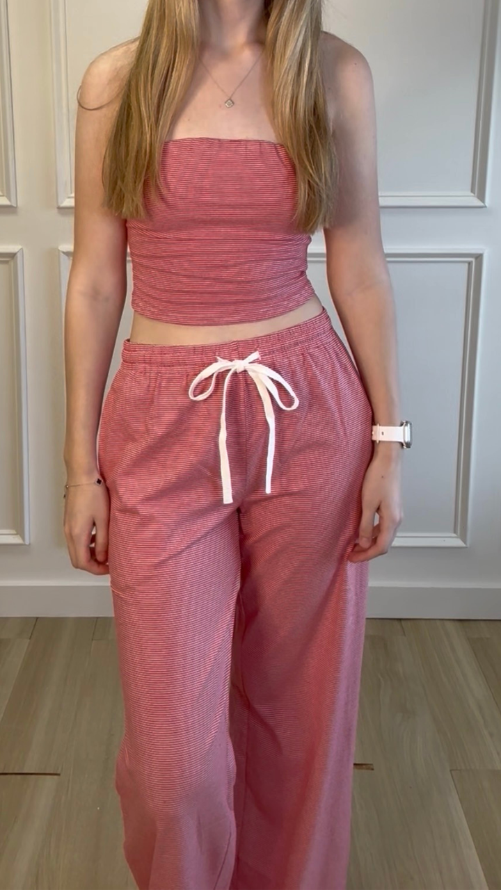 Sidewalk Stripe Wide Leg Sweatpants Red