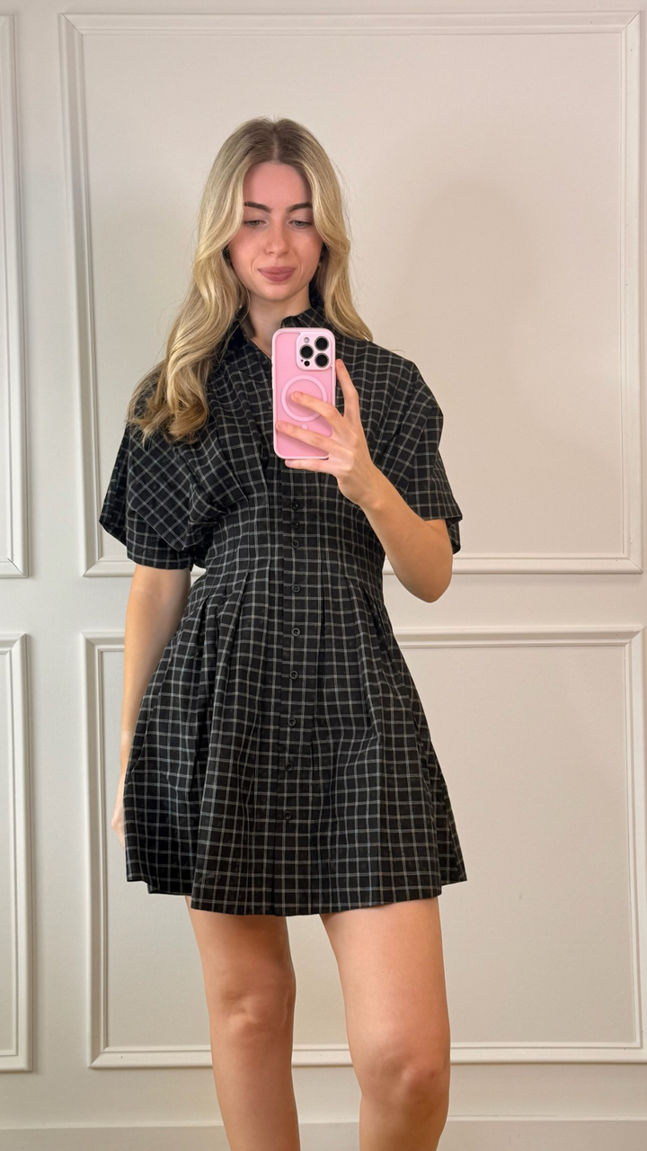 City Check Button Up Dress
