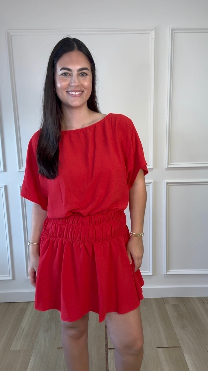 Radiant Red Boat Neck Dress