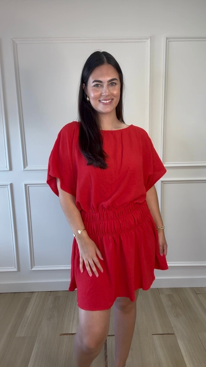 Radiant Red Boat Neck Dress