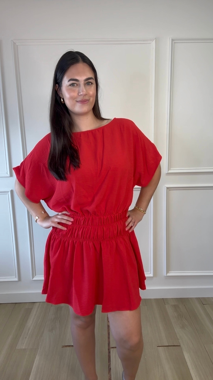 Radiant Red Boat Neck Dress