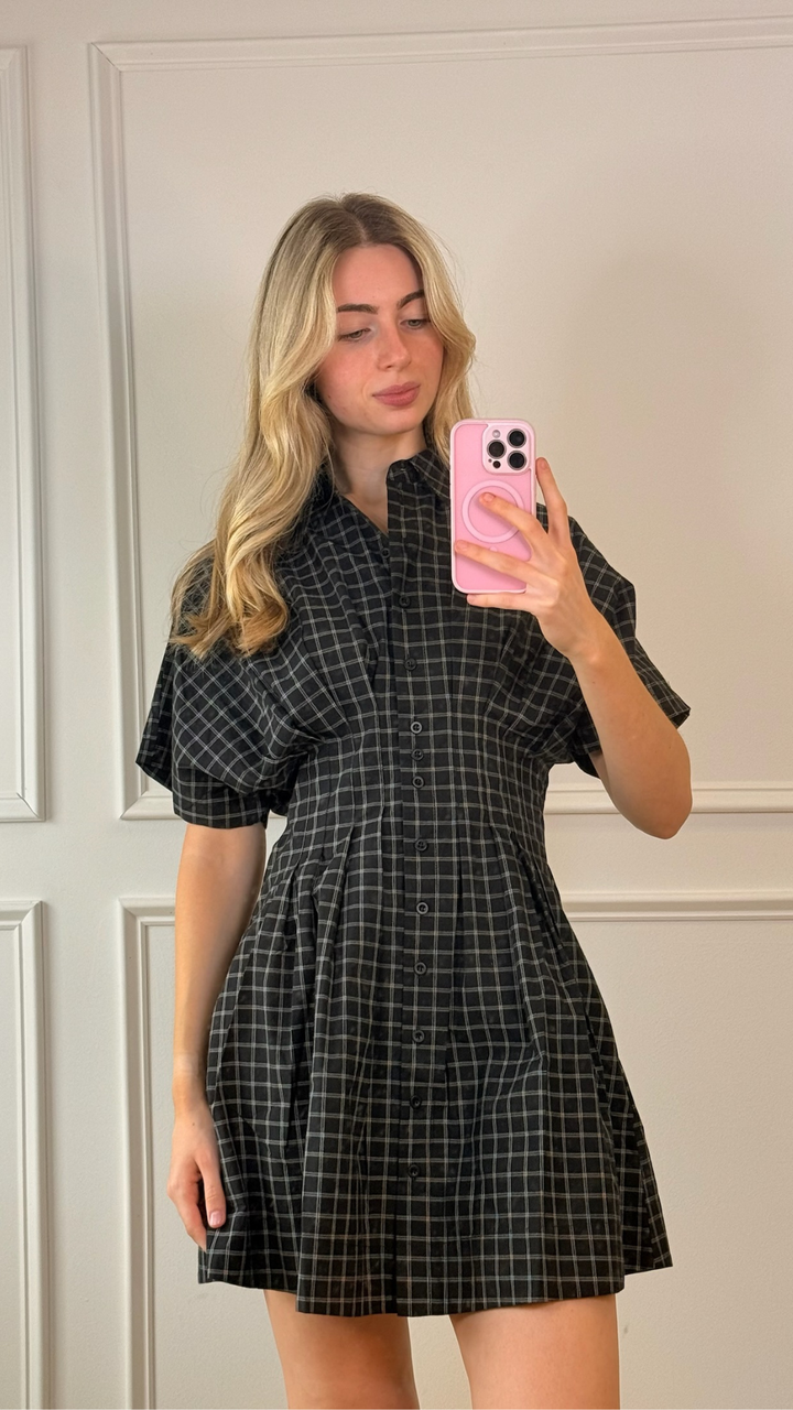 City Check Button Up Dress