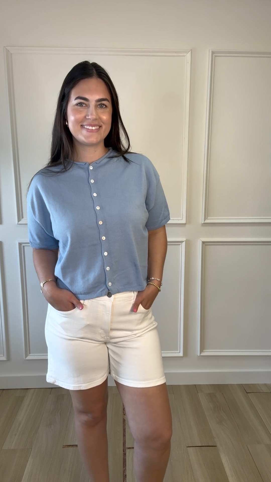 Light Blue Knit Cardigan Short Sleeve