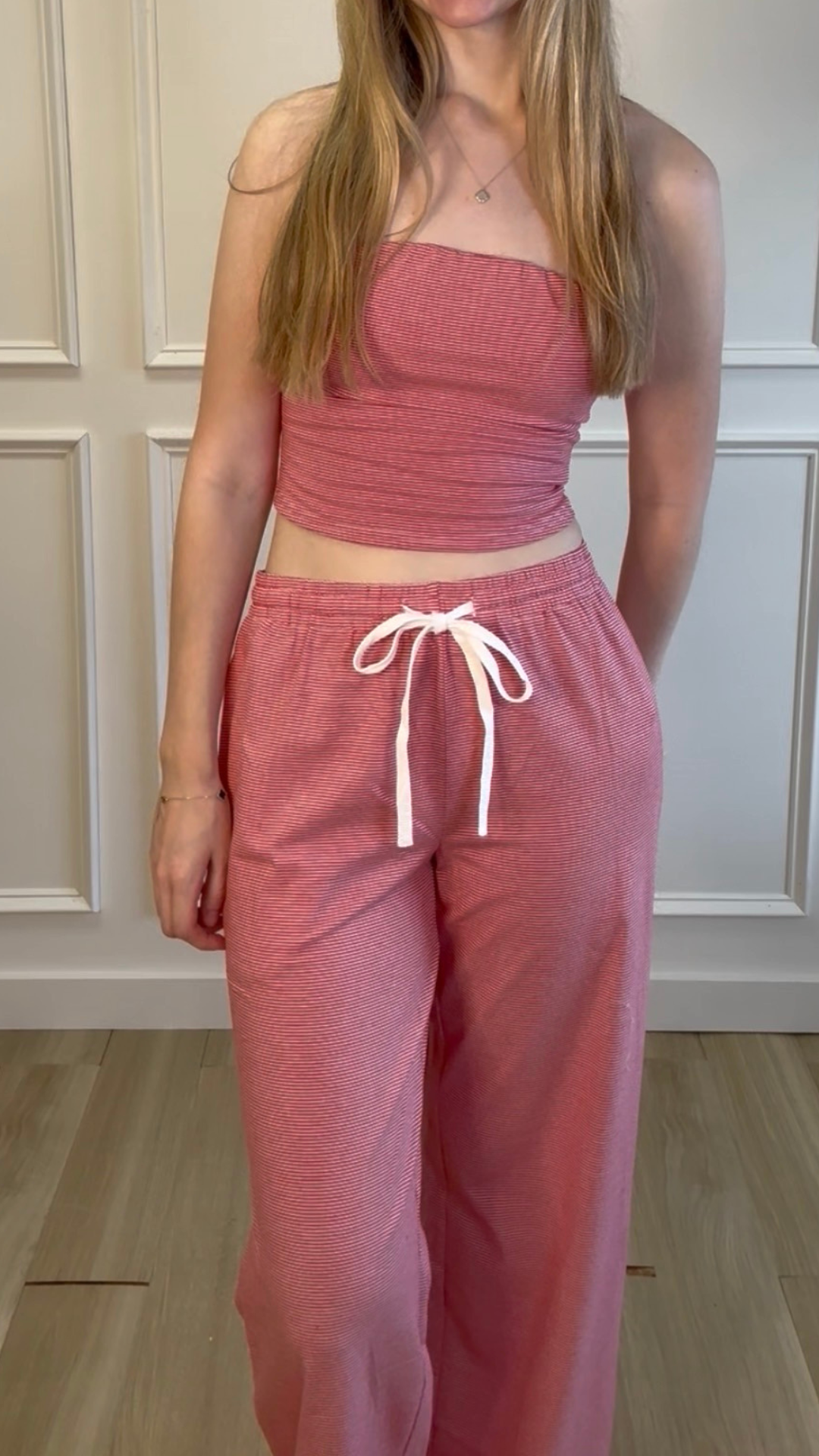 Sidewalk Stripe Wide Leg Sweatpants Red