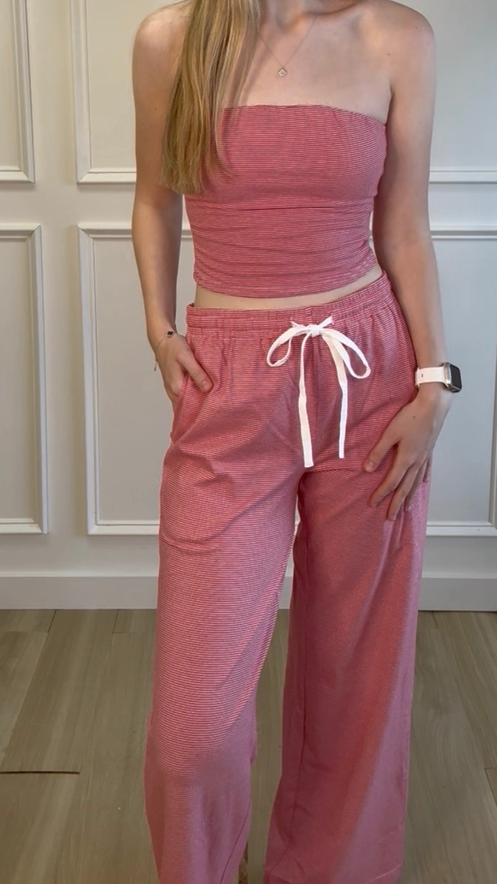 Sidewalk Stripe Wide Leg Sweatpants Red
