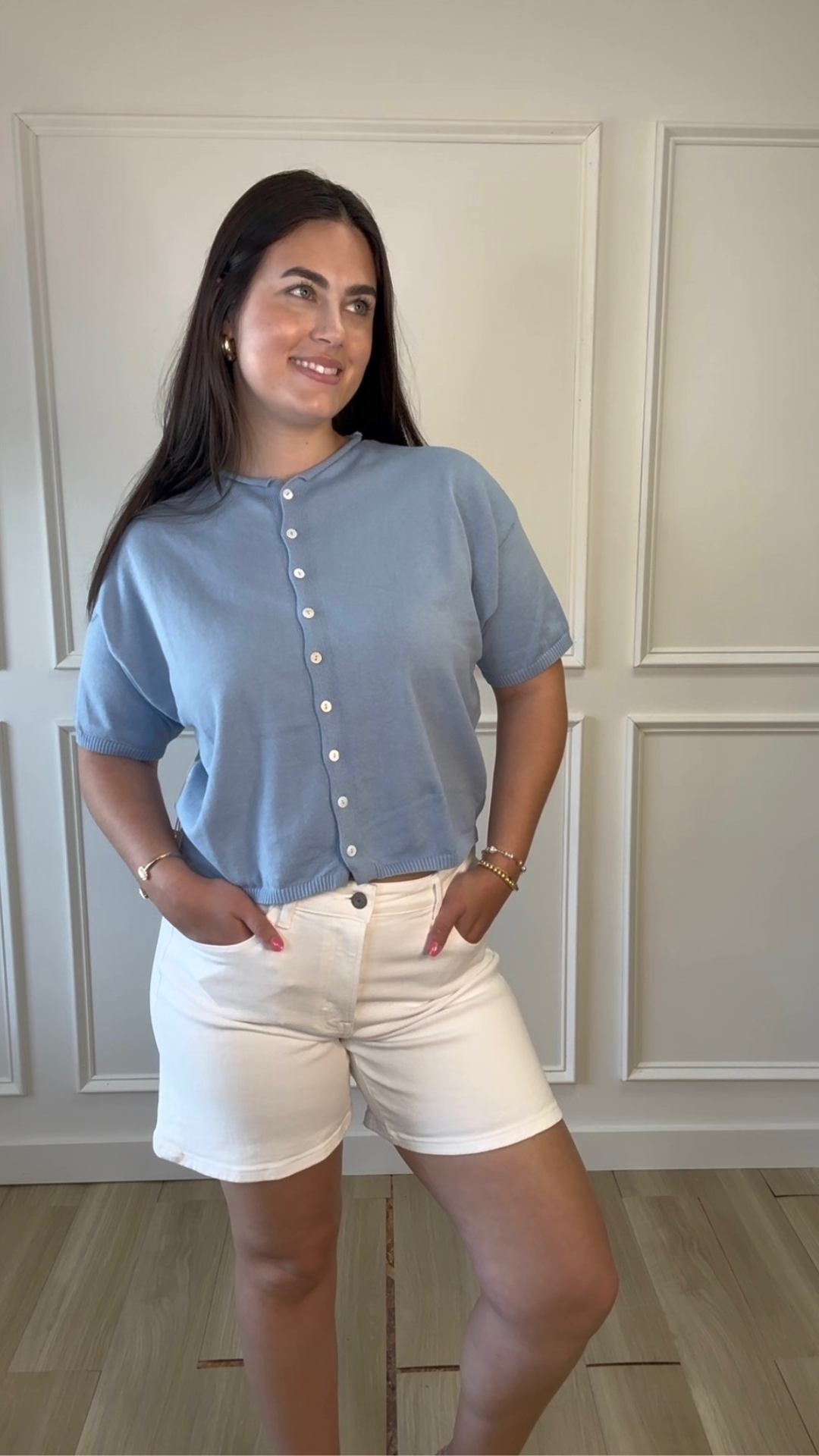 Light Blue Knit Cardigan Short Sleeve