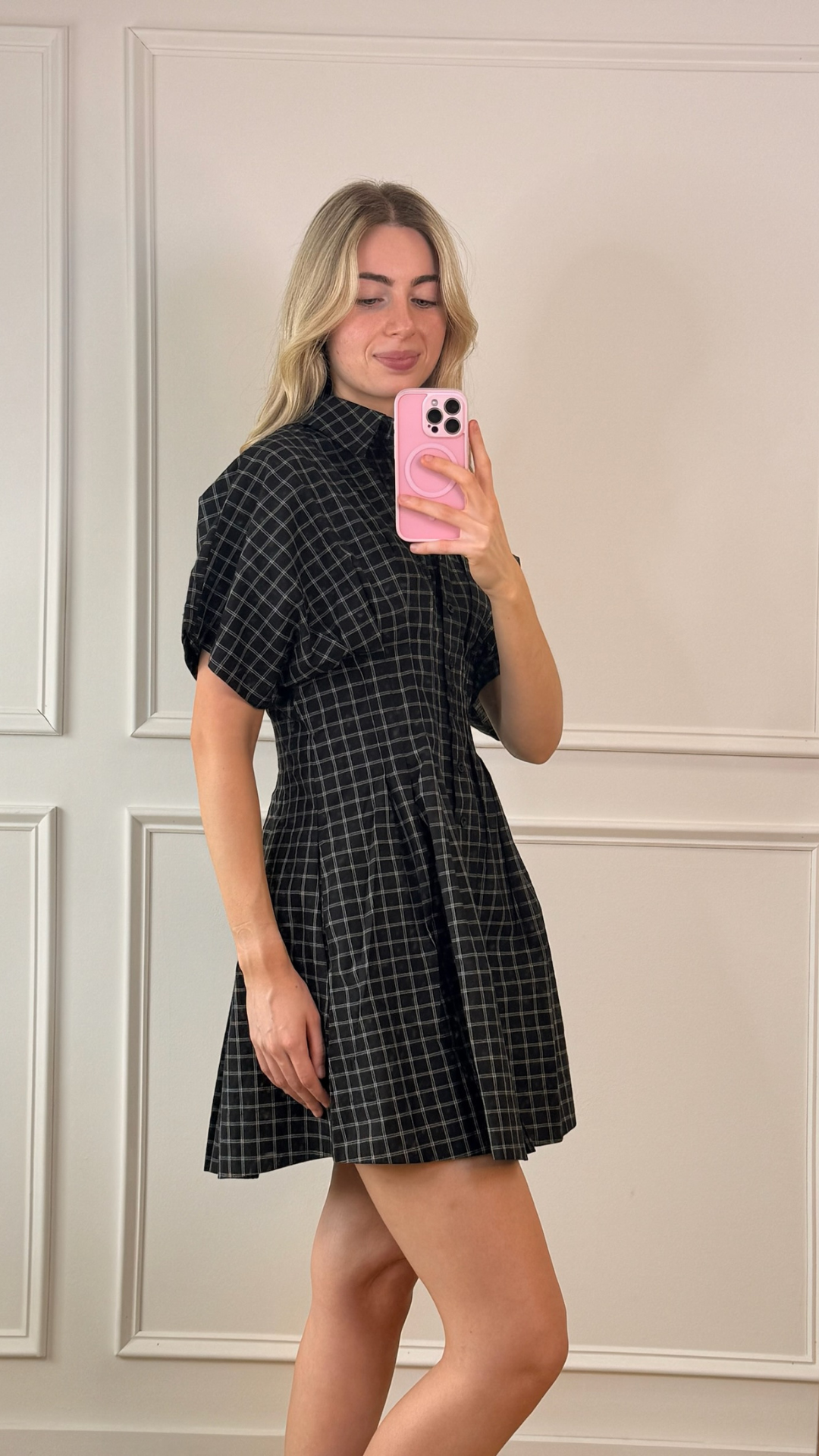 City Check Button Up Dress