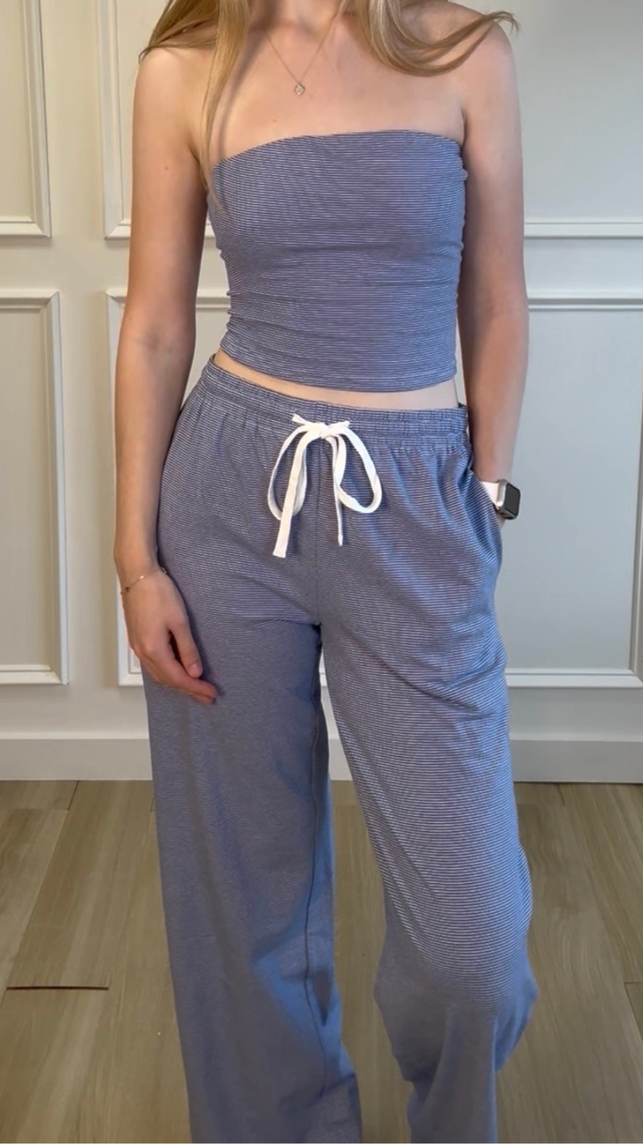 Sidewalk Stripe Wide Leg Sweatpants Blue-White