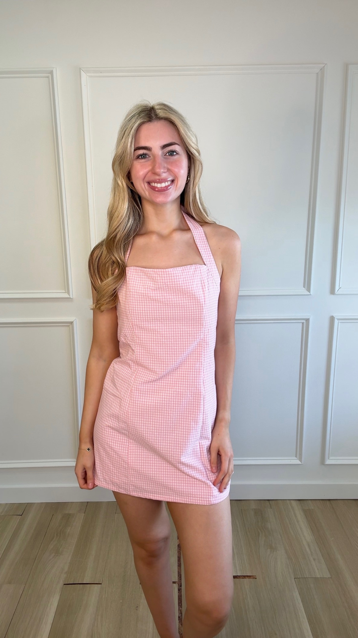 Pink Picnic Halter Mini Dress