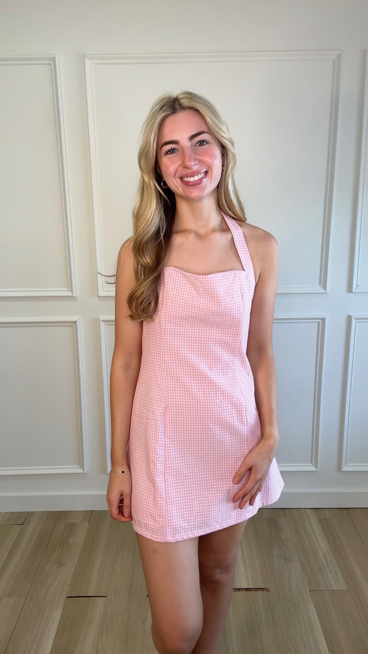 Pink Picnic Halter Mini Dress