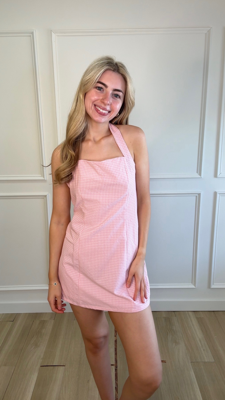 Pink Picnic Halter Mini Dress