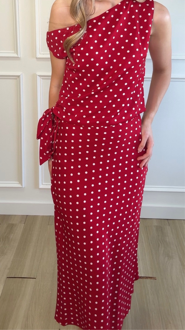 Cherry Charm Polka Midi Skirt