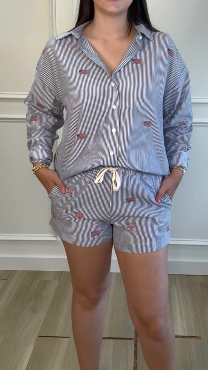Sailor Star Embroidered Stripe Shorts