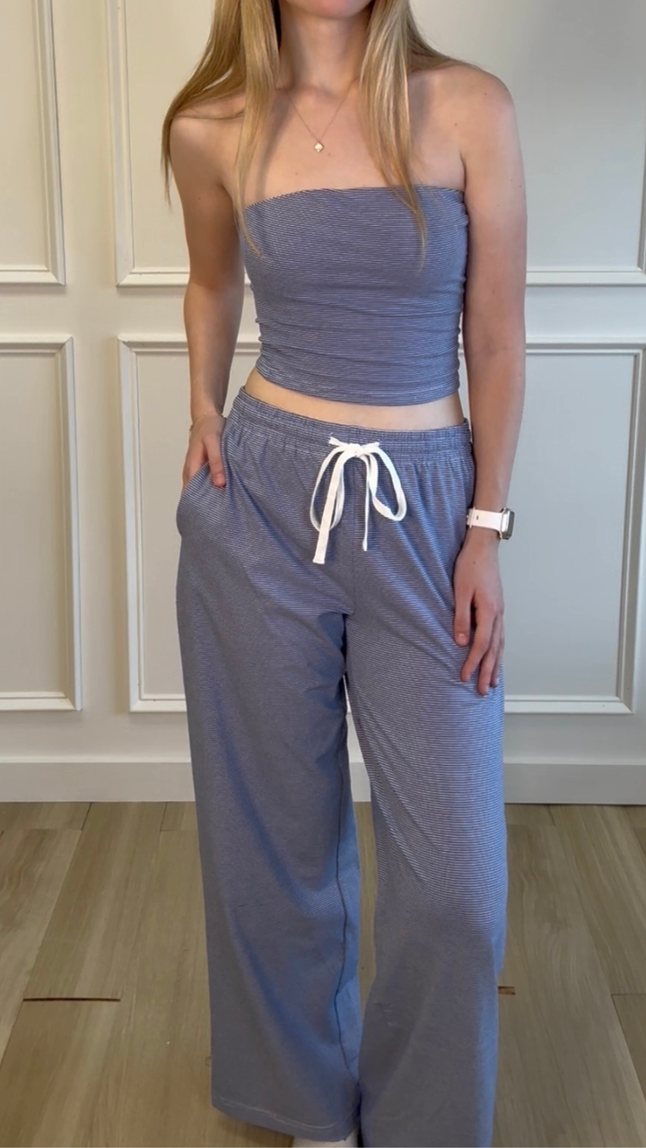 Sidewalk Stripe Wide Leg Sweatpants Blue-White