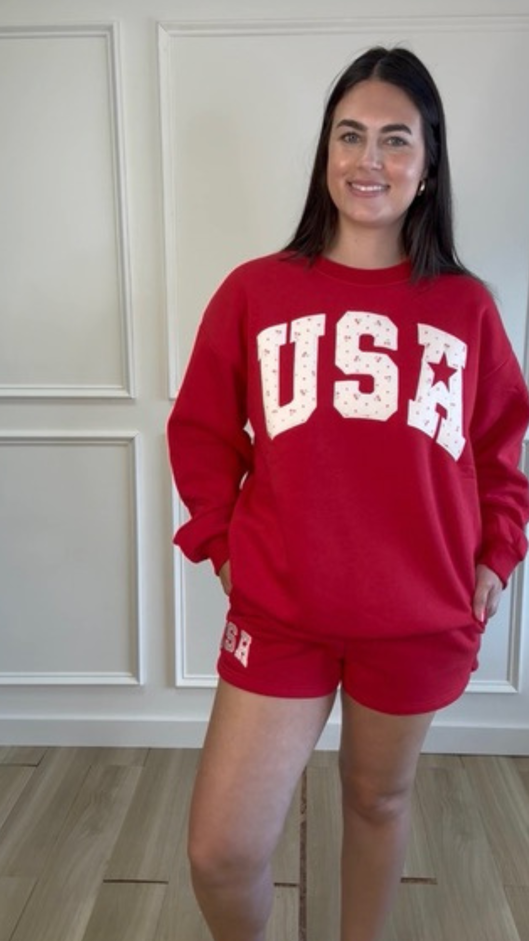 Red USA Sweatshirt Happy Camp3r