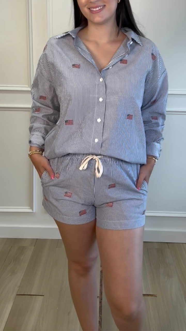 Sailor Star Embroidered Stripe Shorts