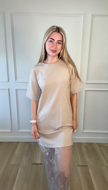 Lace Hem Midi T-Shirt Dress M