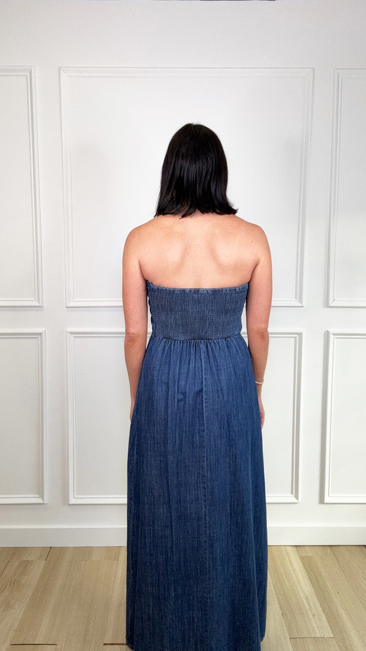 Azure Flow Denim Maxi Dress