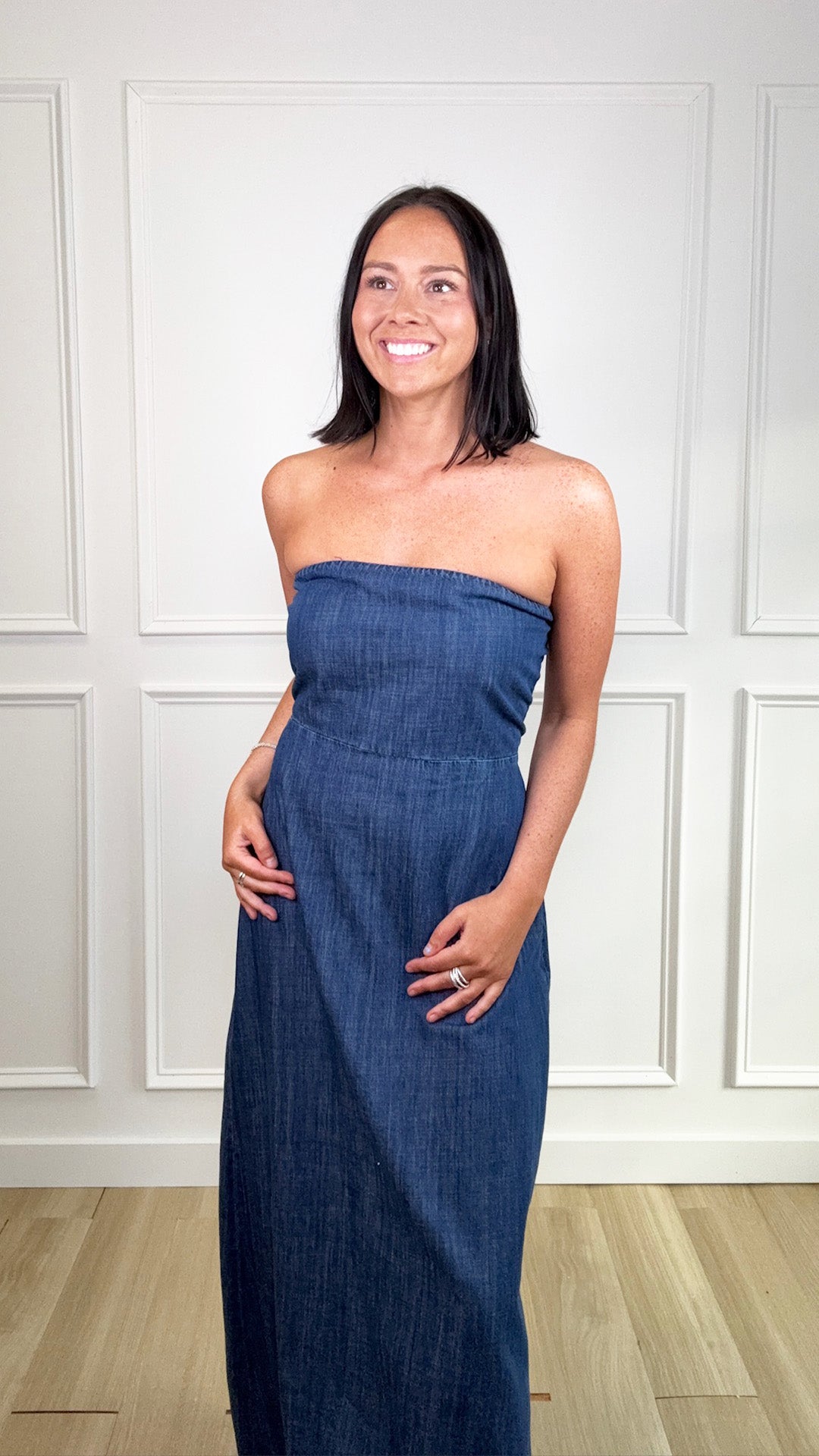 Azure Flow Denim Maxi Dress S