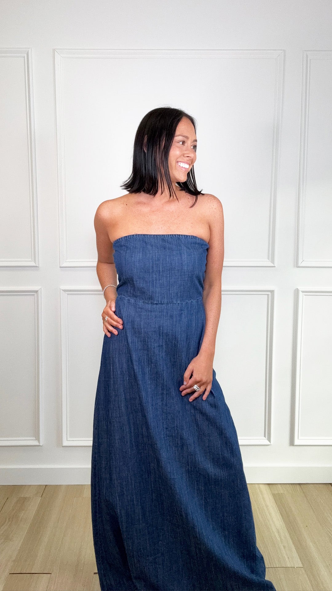 Azure Flow Denim Maxi Dress