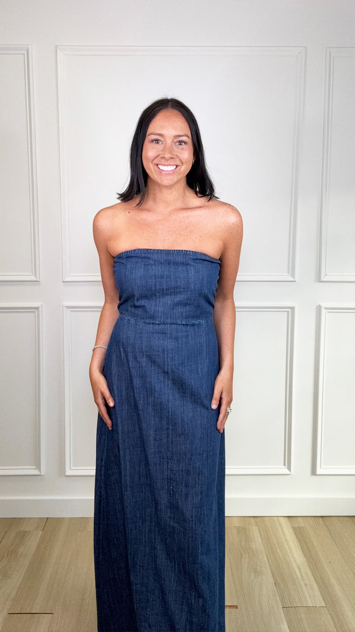 Azure Flow Denim Maxi Dress