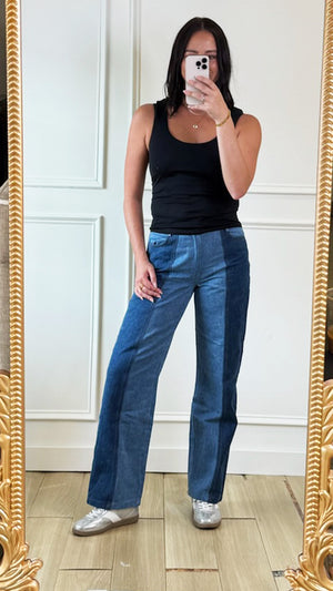 Contrast Cut Straight Leg Jeans