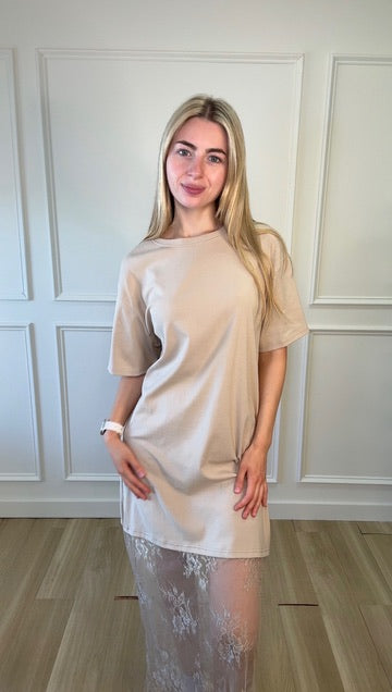 Lace Hem Midi T-Shirt Dress