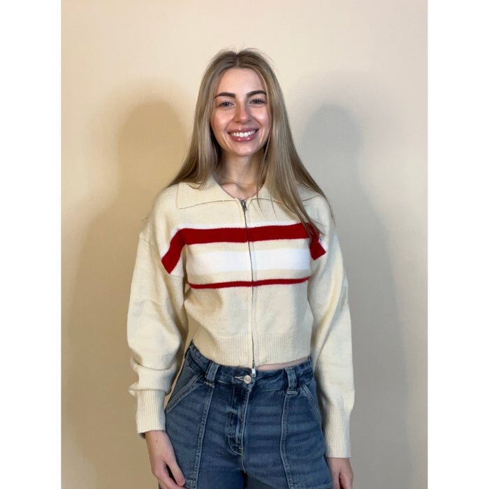 Cream and Red Crop Jacket