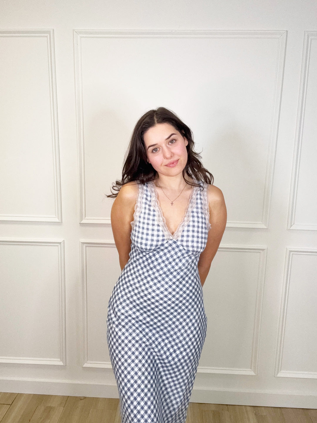 Navy Check Midi Dress