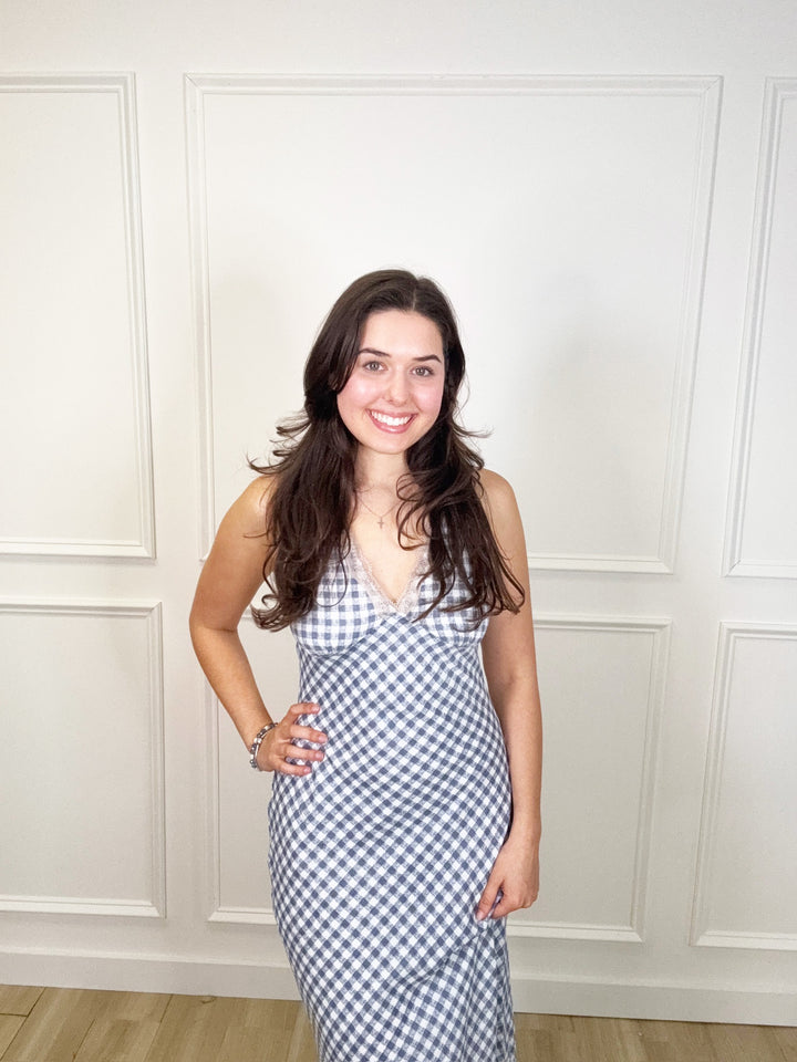 Navy Check Midi Dress