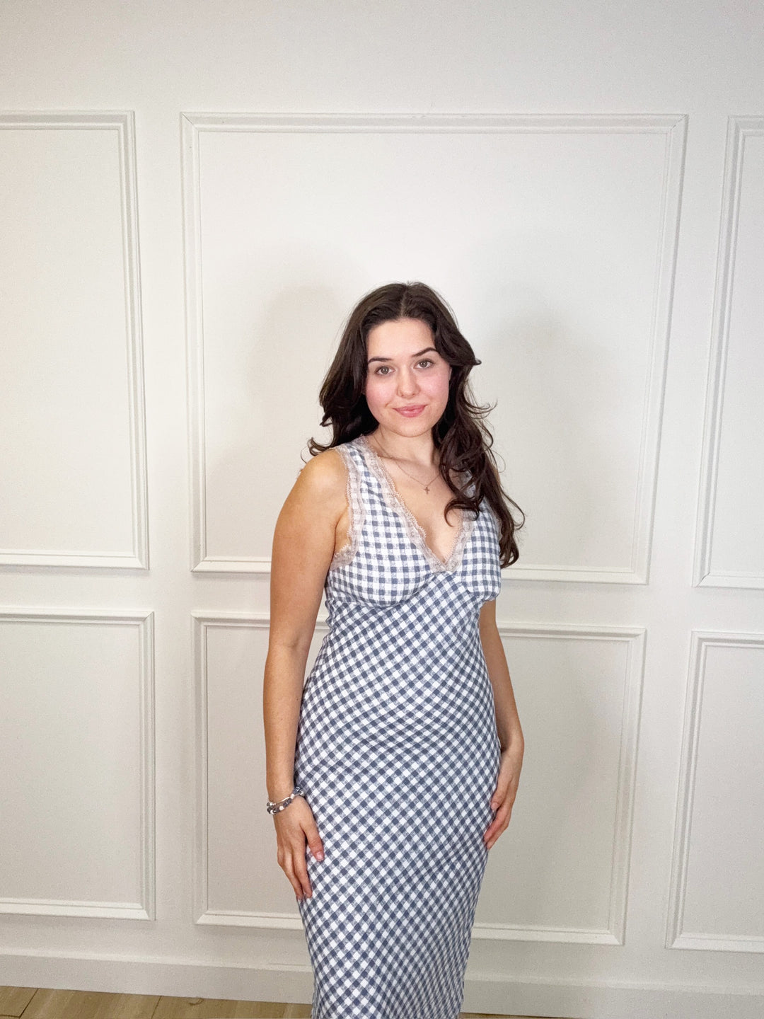 Navy Check Midi Dress