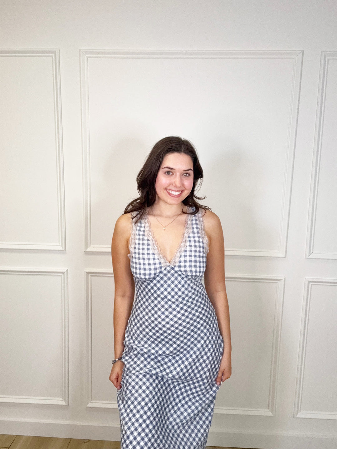 Navy Check Midi Dress