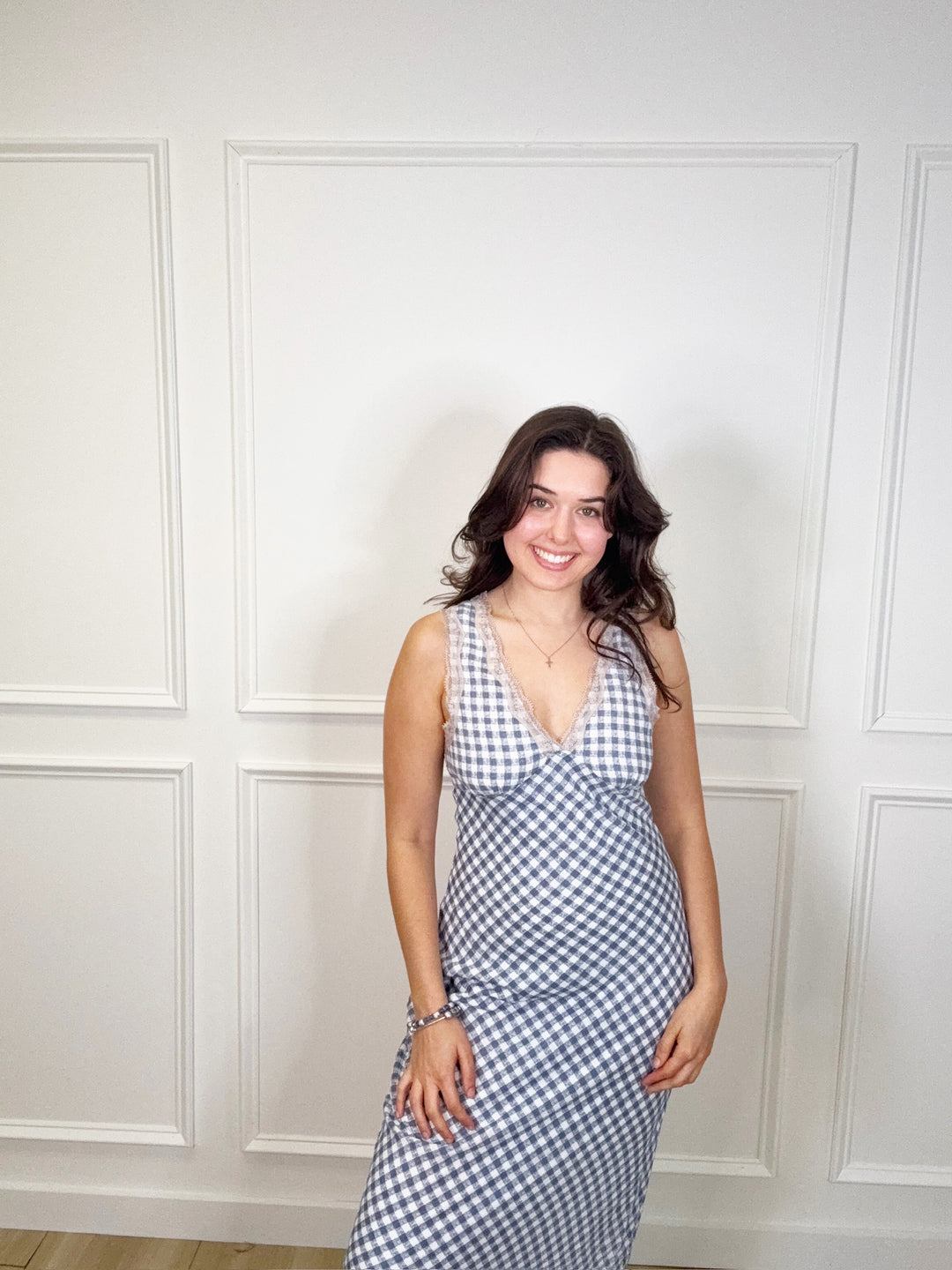 Navy Check Midi Dress