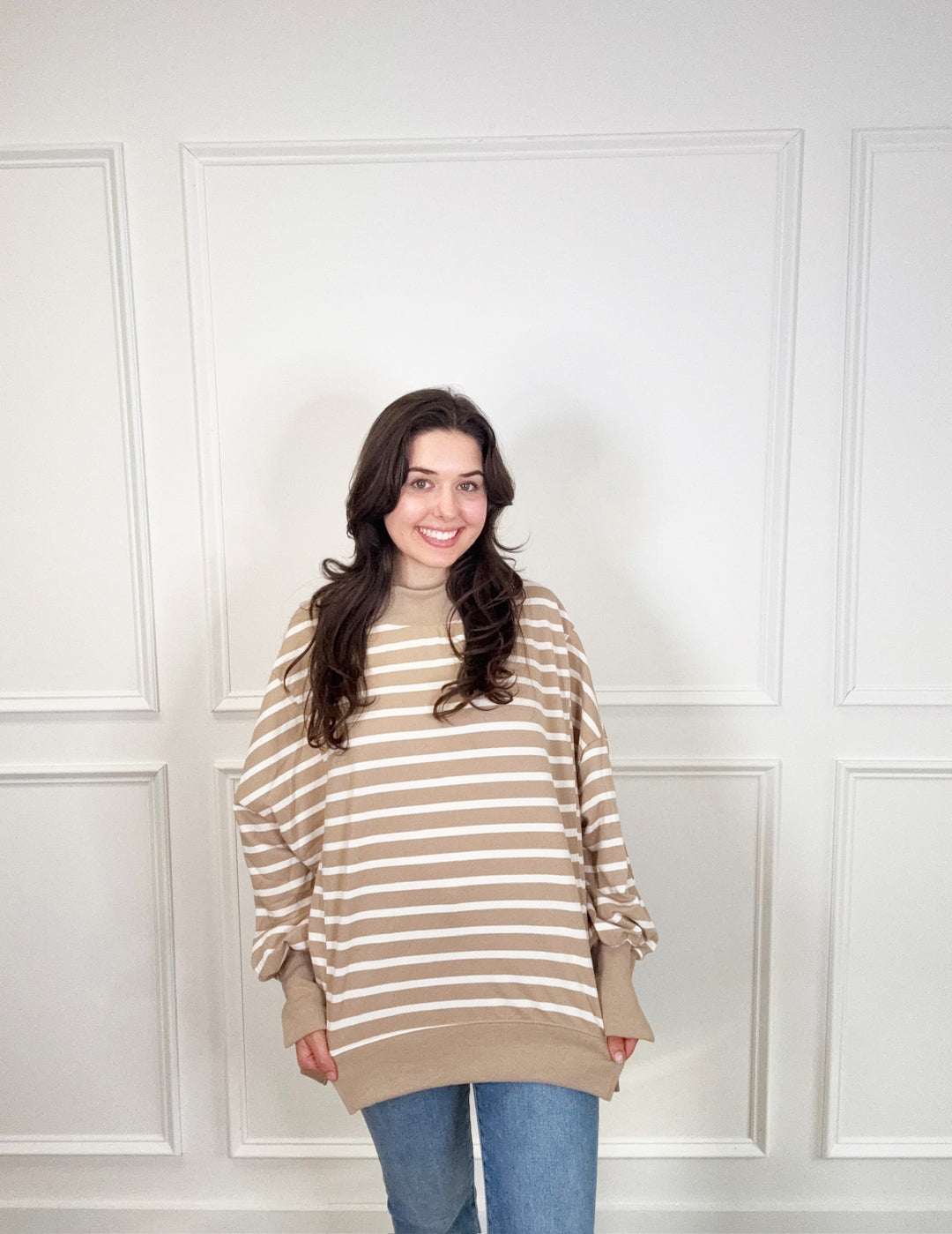 One More Thing Top Taupe/Cream