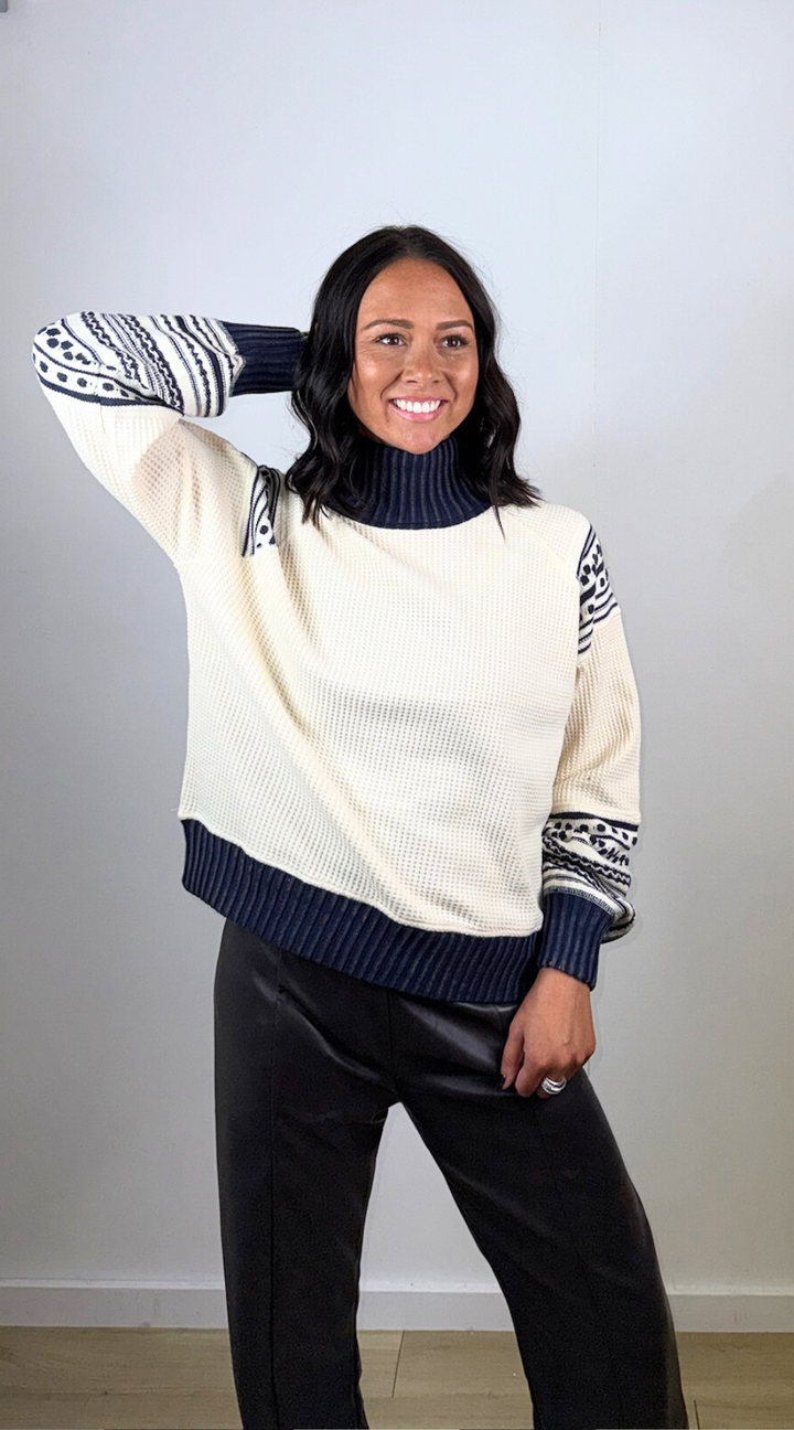 Cream Navy Sweater