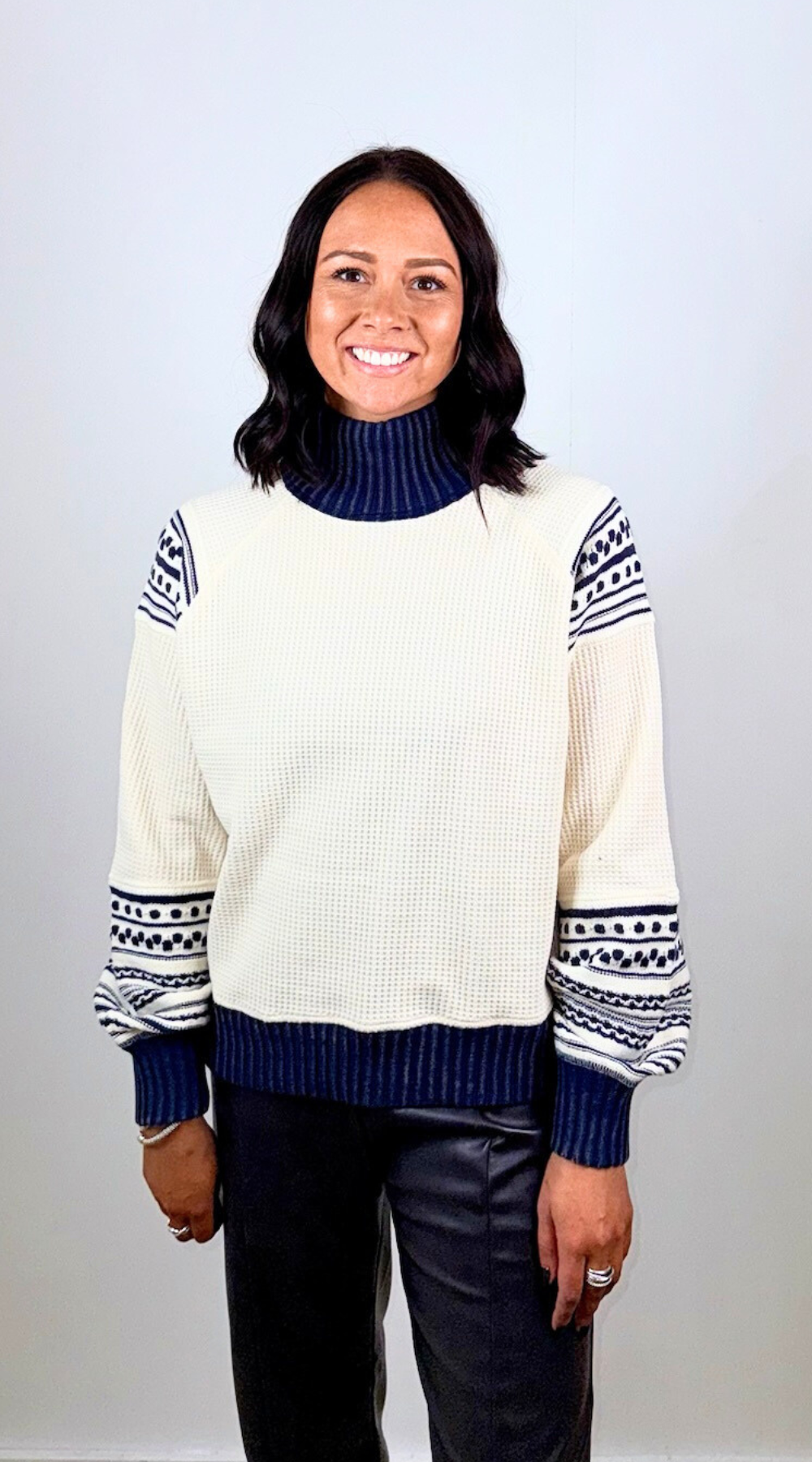Cream Navy Sweater