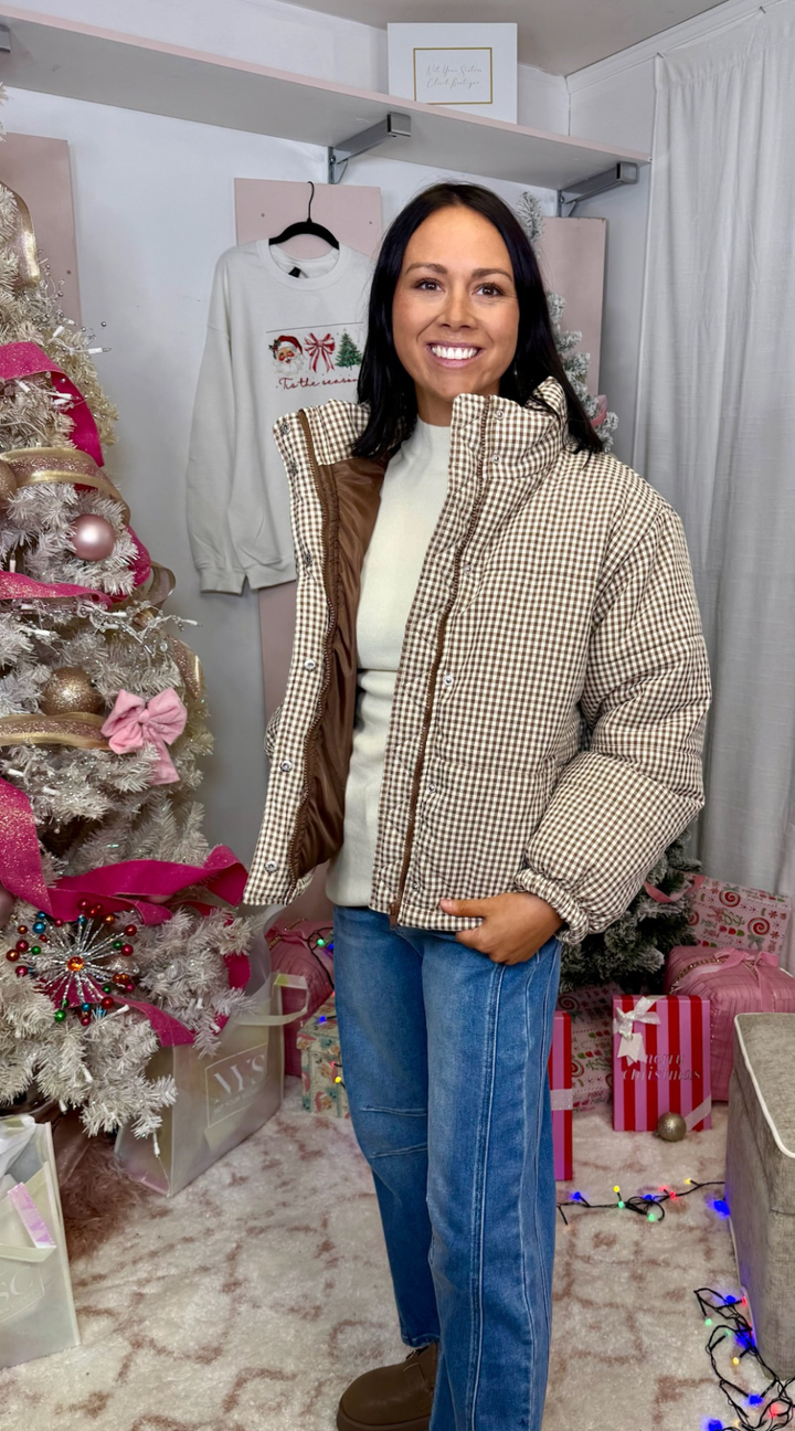 Gingham Puffer Jacket