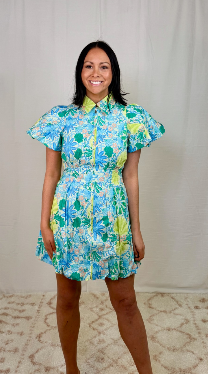 Cotton floral button-front dress styled for spring and summer