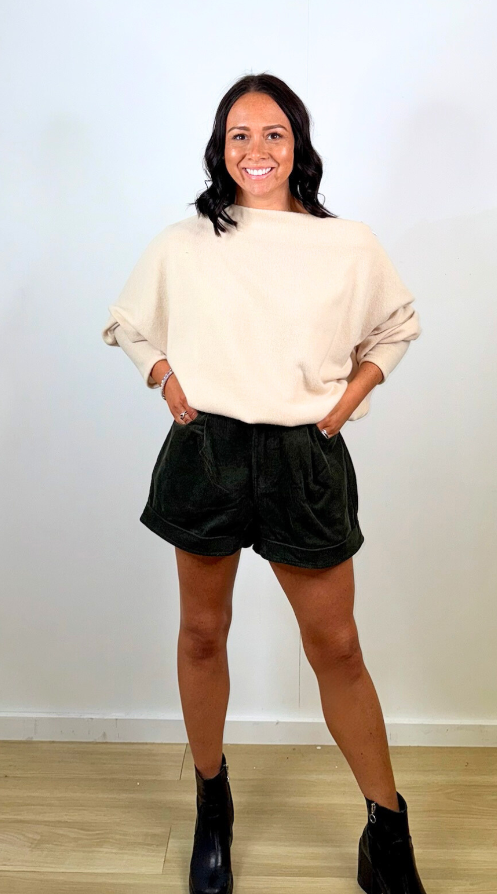 High Rise Green Shorts