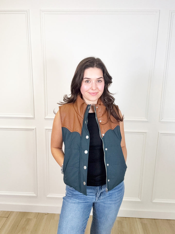 Western Contrast Padded Vest