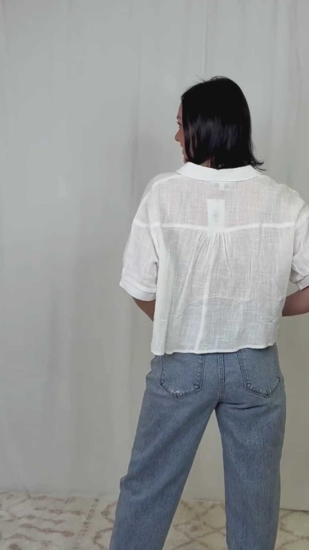 Poker Face White Cotton Button-Down Woven Top