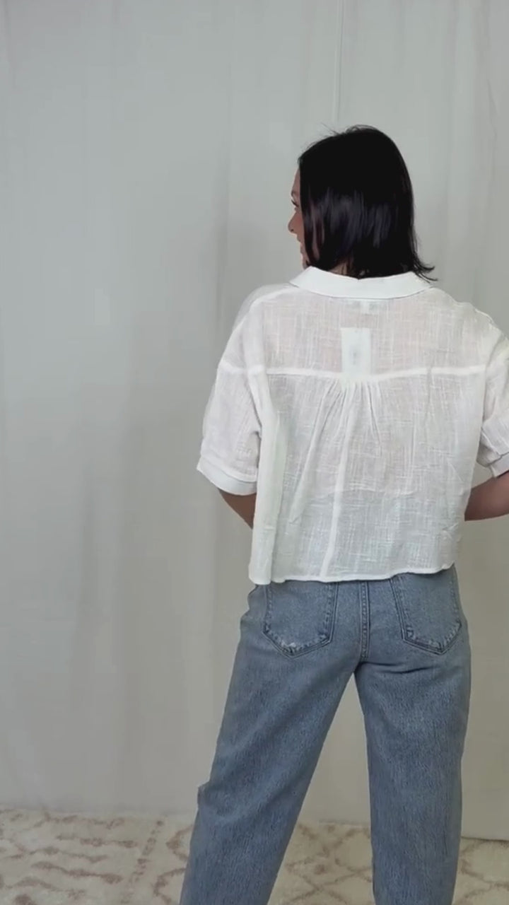 Poker Face White Cotton Button-Down Woven Top